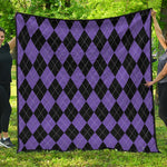 Black And Purple Argyle Pattern Print Quilt