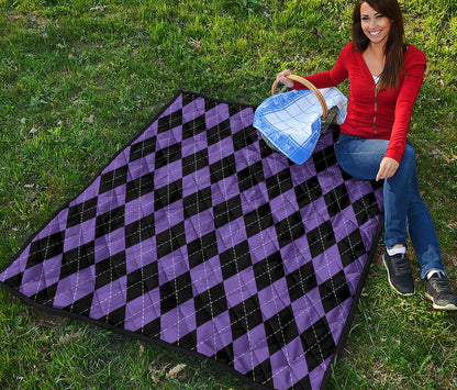 Black And Purple Argyle Pattern Print Quilt