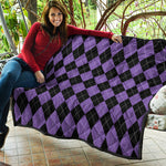 Black And Purple Argyle Pattern Print Quilt