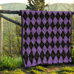 Black And Purple Argyle Pattern Print Quilt