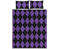Black And Purple Argyle Pattern Print Quilt Bed Set