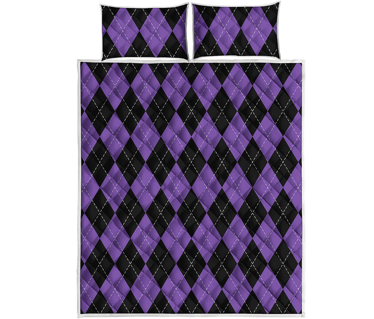 Black And Purple Argyle Pattern Print Quilt Bed Set