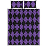 Black And Purple Argyle Pattern Print Quilt Bed Set