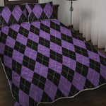 Black And Purple Argyle Pattern Print Quilt Bed Set
