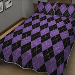 Black And Purple Argyle Pattern Print Quilt Bed Set