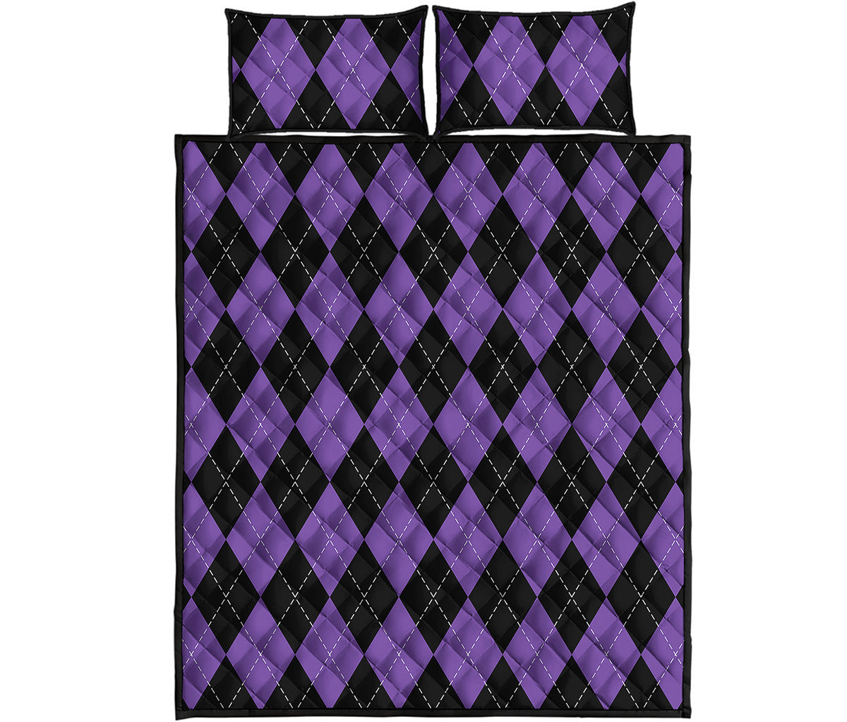 Black And Purple Argyle Pattern Print Quilt Bed Set