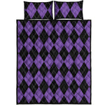 Black And Purple Argyle Pattern Print Quilt Bed Set