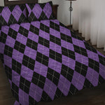 Black And Purple Argyle Pattern Print Quilt Bed Set