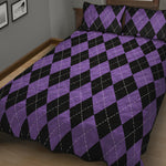 Black And Purple Argyle Pattern Print Quilt Bed Set