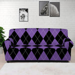 Black And Purple Argyle Pattern Print Sofa Cover