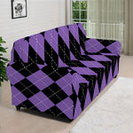 Black And Purple Argyle Pattern Print Sofa Cover
