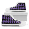 Black And Purple Argyle Pattern Print White High Top Shoes