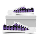 Black And Purple Argyle Pattern Print White Low Top Shoes