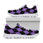 Black And Purple Argyle Pattern Print White Sneakers