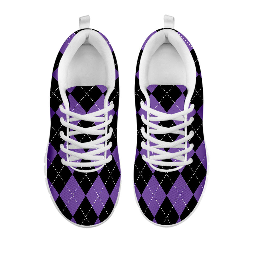 Black And Purple Argyle Pattern Print White Sneakers