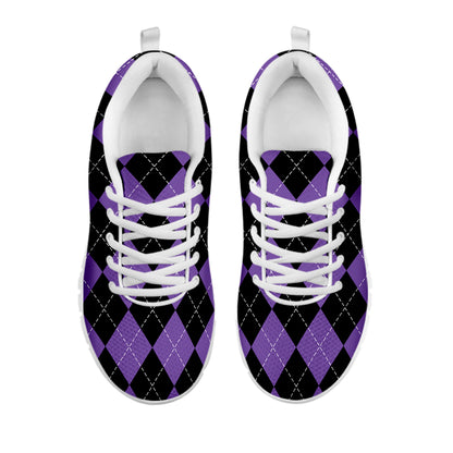 Black And Purple Argyle Pattern Print White Sneakers