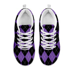 Black And Purple Argyle Pattern Print White Sneakers