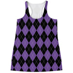 Black And Purple Argyle Pattern Print Women's Racerback Tank Top