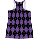Black And Purple Argyle Pattern Print Women's Racerback Tank Top