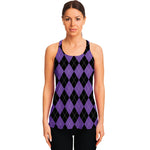 Black And Purple Argyle Pattern Print Women's Racerback Tank Top