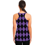Black And Purple Argyle Pattern Print Women's Racerback Tank Top