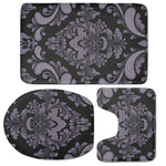 Black And Purple Damask Pattern Print 3 Piece Bath Mat Set