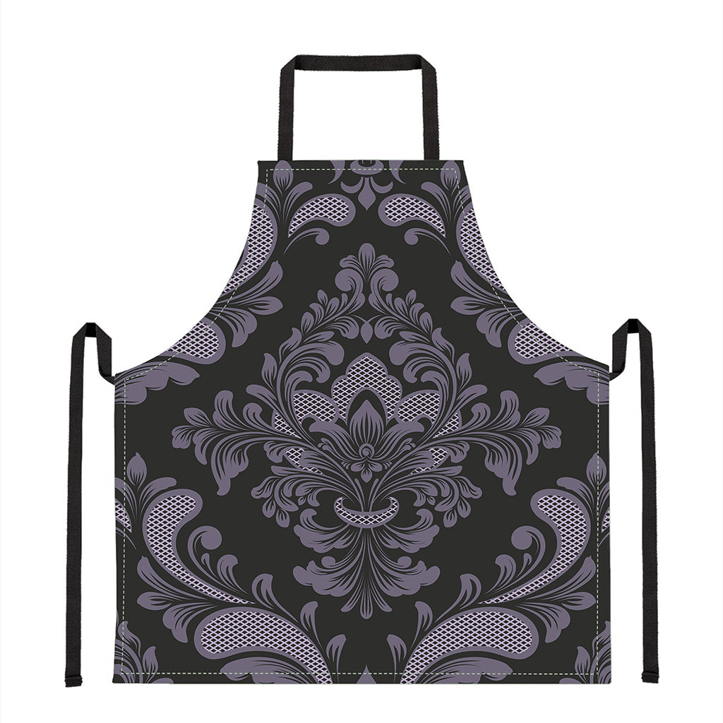 Black And Purple Damask Pattern Print Apron