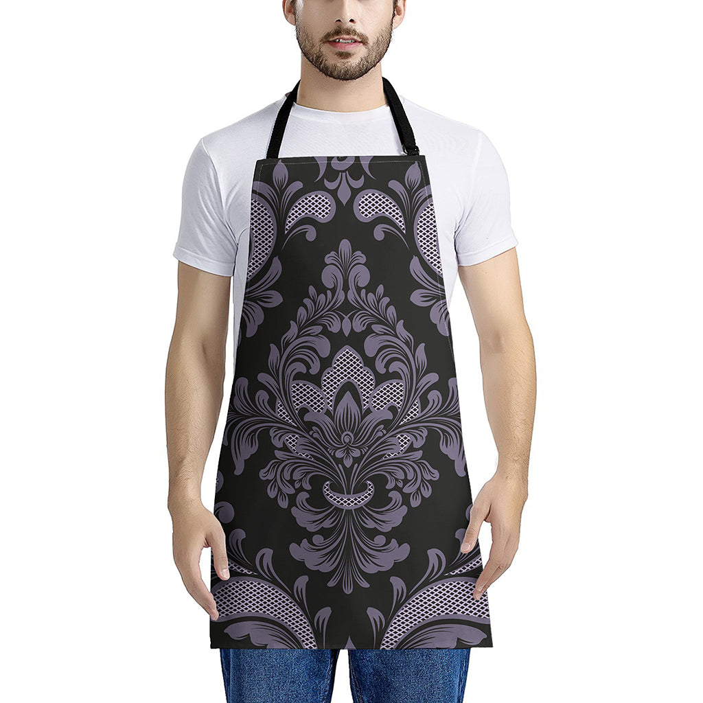 Black And Purple Damask Pattern Print Apron