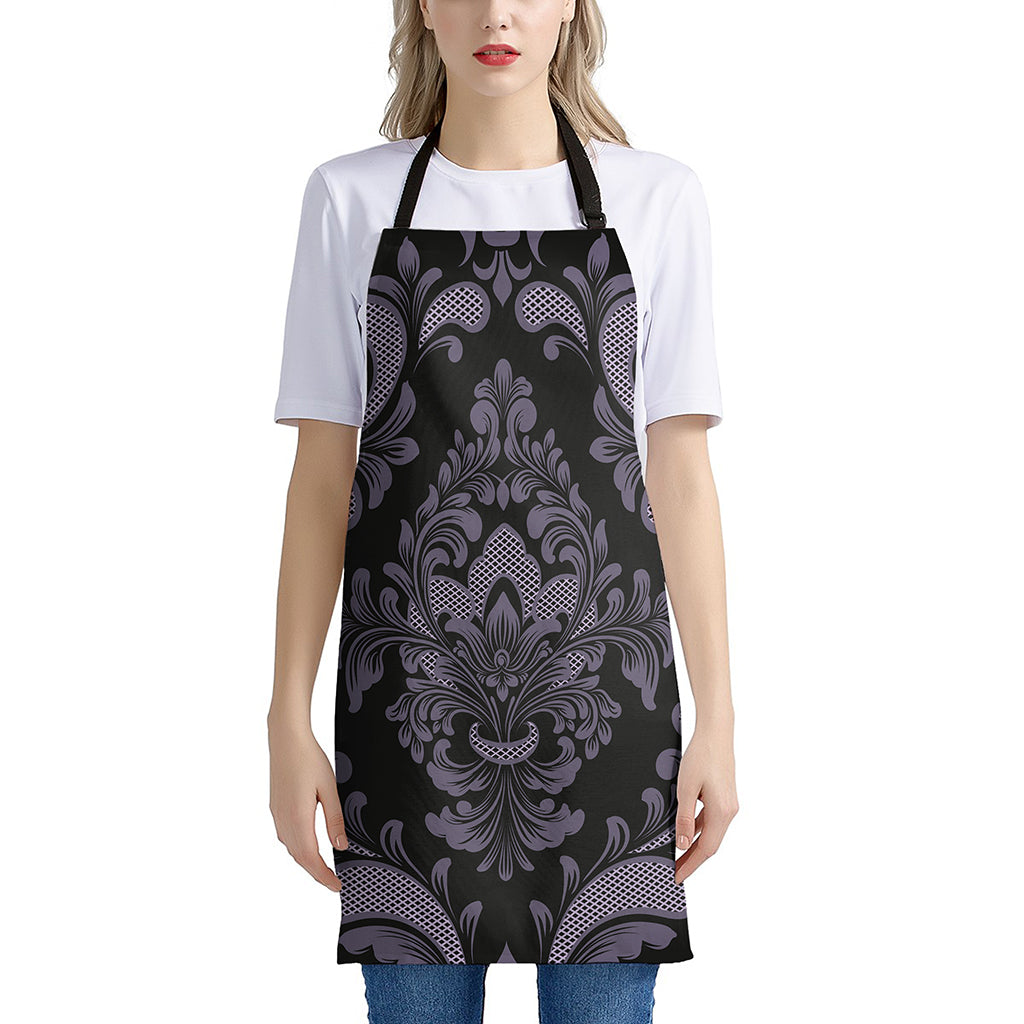 Black And Purple Damask Pattern Print Apron