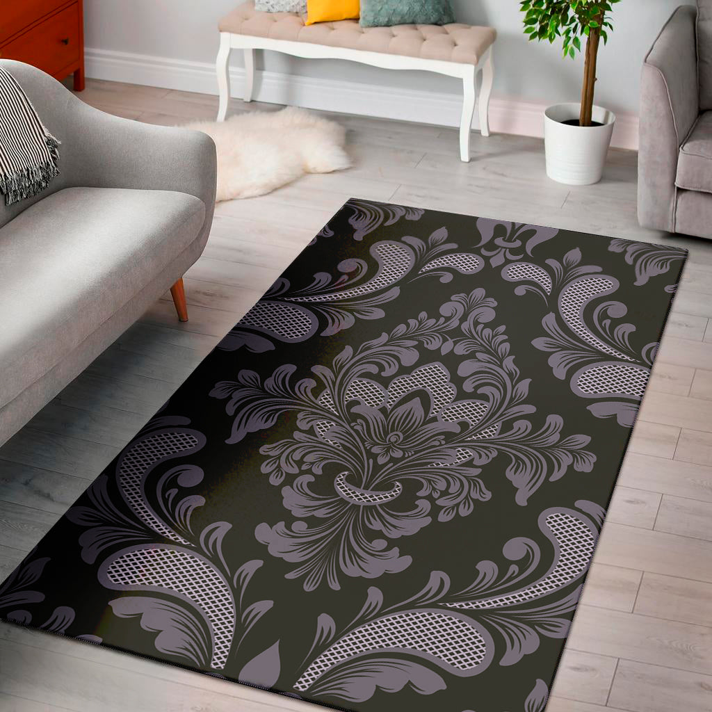 Black And Purple Damask Pattern Print Area Rug