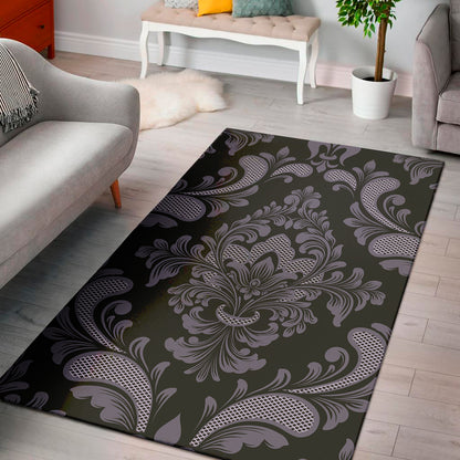 Black And Purple Damask Pattern Print Area Rug