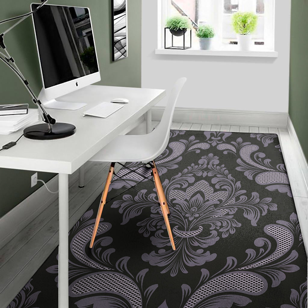 Black And Purple Damask Pattern Print Area Rug
