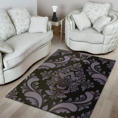 Black And Purple Damask Pattern Print Area Rug