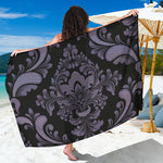 Black And Purple Damask Pattern Print Beach Sarong Wrap