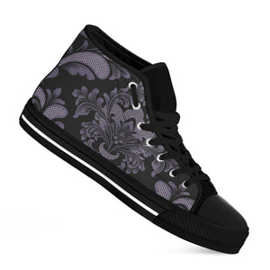 Black And Purple Damask Pattern Print Black High Top Shoes