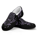 Black And Purple Damask Pattern Print Black Slip On Sneakers