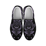 Black And Purple Damask Pattern Print Black Slip On Shoes