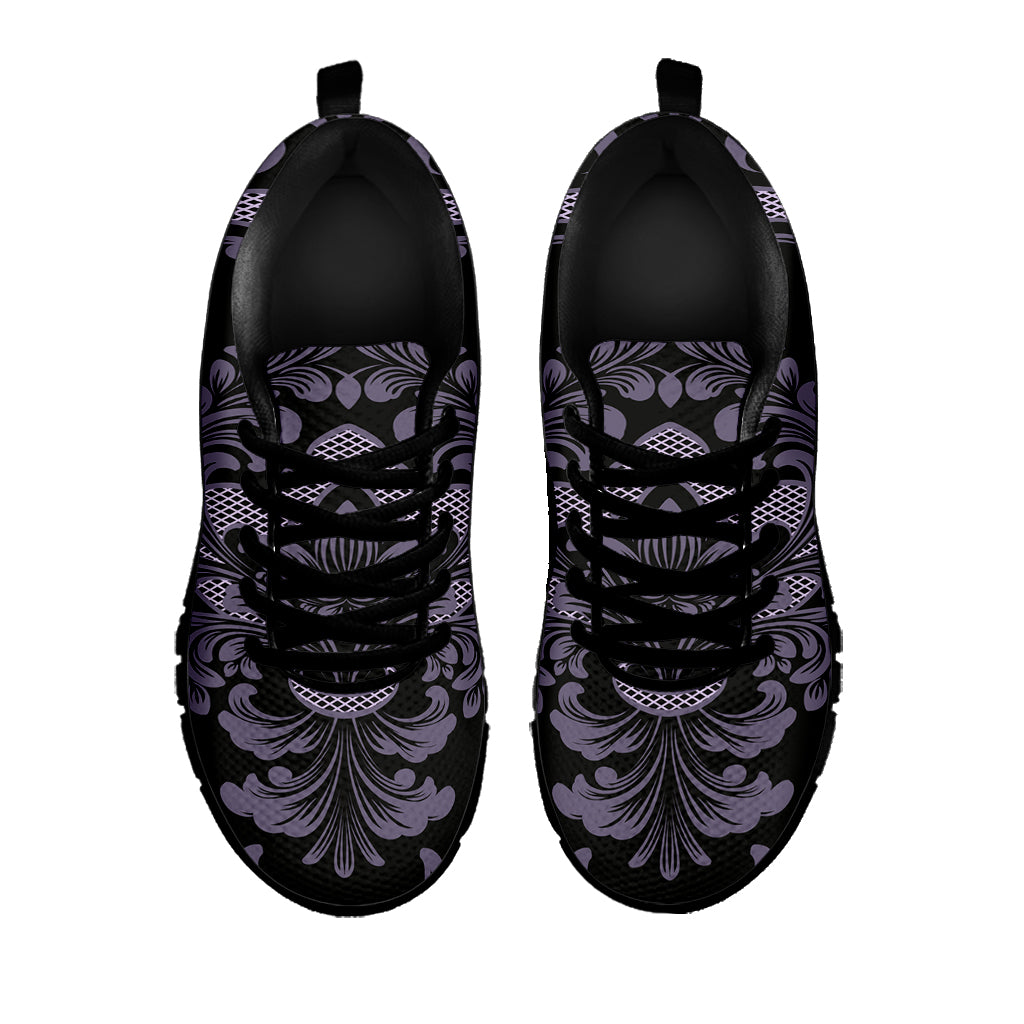 Black And Purple Damask Pattern Print Black Sneakers
