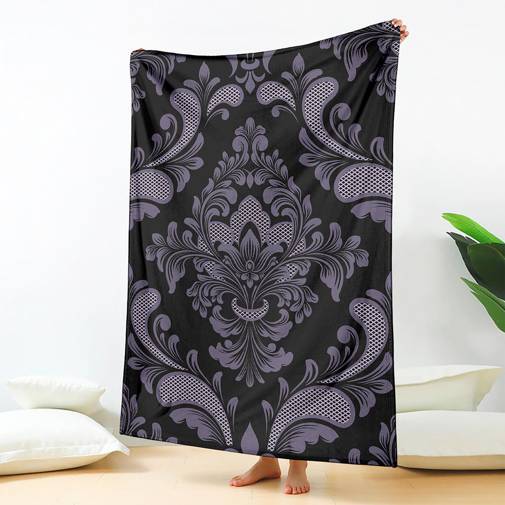 Black And Purple Damask Pattern Print Blanket