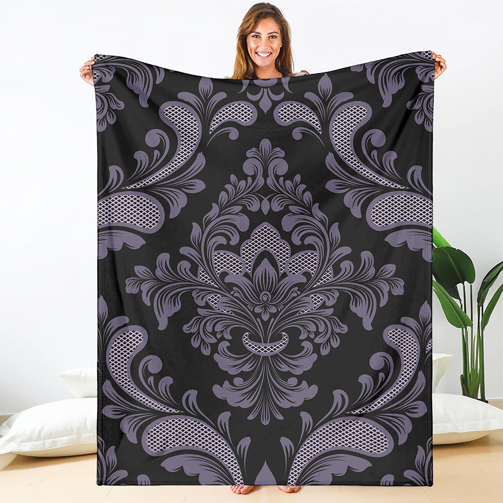 Black And Purple Damask Pattern Print Blanket