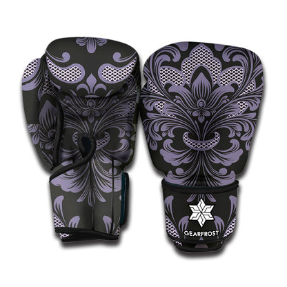 Black And Purple Damask Pattern Print Boxing Gloves
