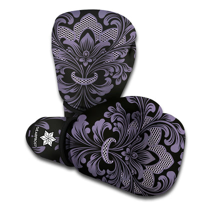 Black And Purple Damask Pattern Print Boxing Gloves