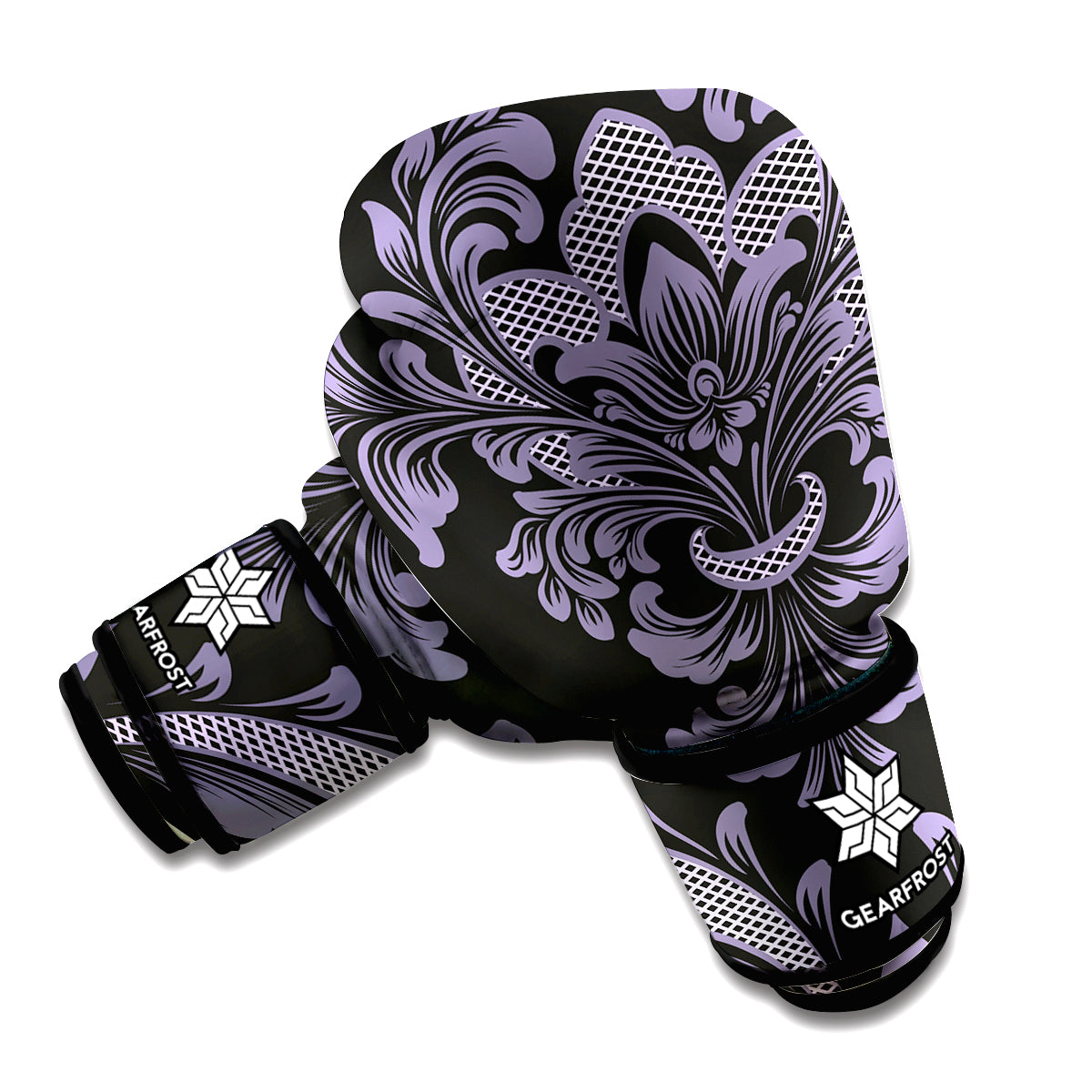 Black And Purple Damask Pattern Print Boxing Gloves