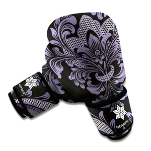 Black And Purple Damask Pattern Print Boxing Gloves