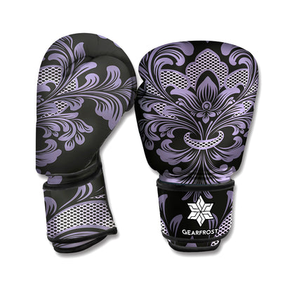 Black And Purple Damask Pattern Print Boxing Gloves