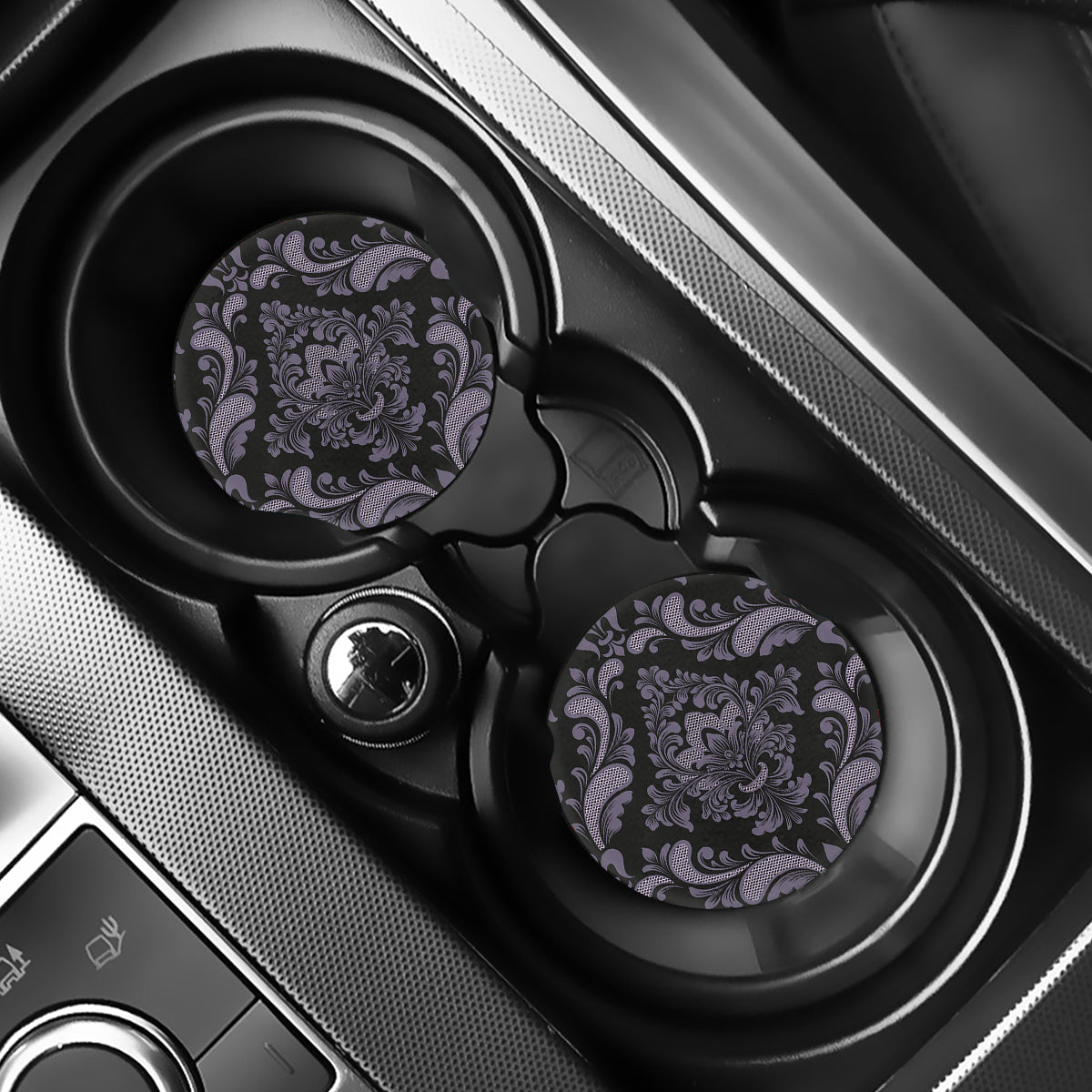 Black And Purple Damask Pattern Print Car Coasters
