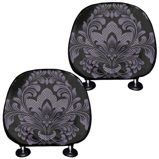Black And Purple Damask Pattern Print Car Headrest Covers