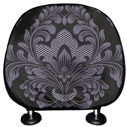 Black And Purple Damask Pattern Print Car Headrest Covers