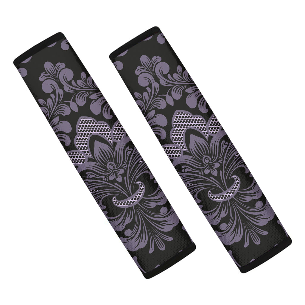 Black And Purple Damask Pattern Print Car Seat Belt Covers
