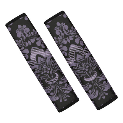 Black And Purple Damask Pattern Print Car Seat Belt Covers